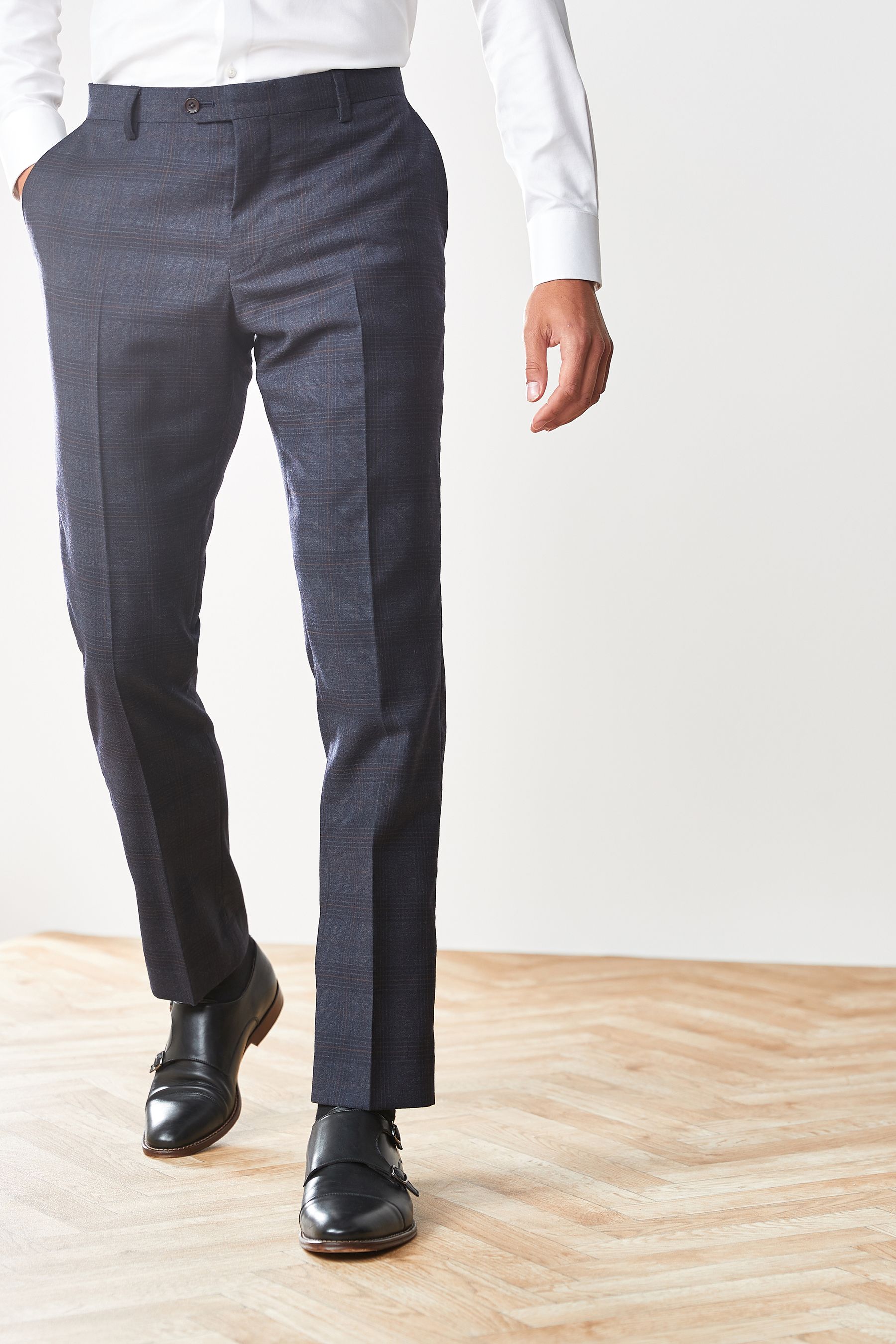 Buy Navy Check Slim Fit Signature Angelico 100 Wool Suit Trousers from Next Luxembourg