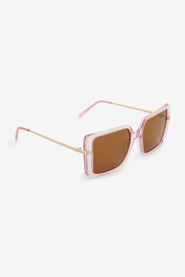 Light Pink Crystal Bling Square Sunglasses