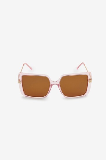 Light Pink Crystal Bling Square Sunglasses