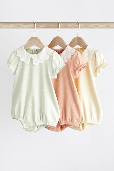 Green/ Lemon / Apricot Lace Collar Baby Bloomer Rompers 3 Pack