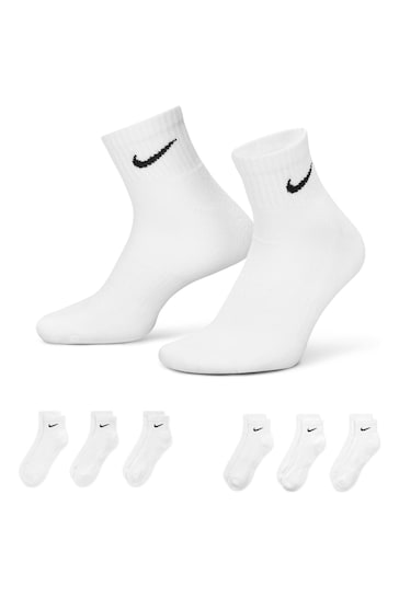 Buy Nike White/Black Everyday Cushioned Training Ankle Socks 6 Pack ...