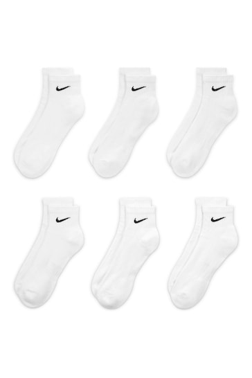 Nike White/Black Everyday Cushioned Training Ankle Socks 6 Pack