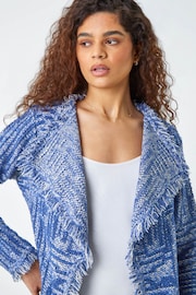 Roman Blue Textured Frayed Edge Cardigan - Image 4 of 5