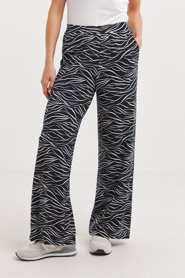 JD Williams Black/White Print Jersey Wide Leg Trousers