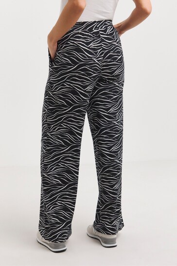 JD Williams Black/White Print Jersey Wide Leg Trousers