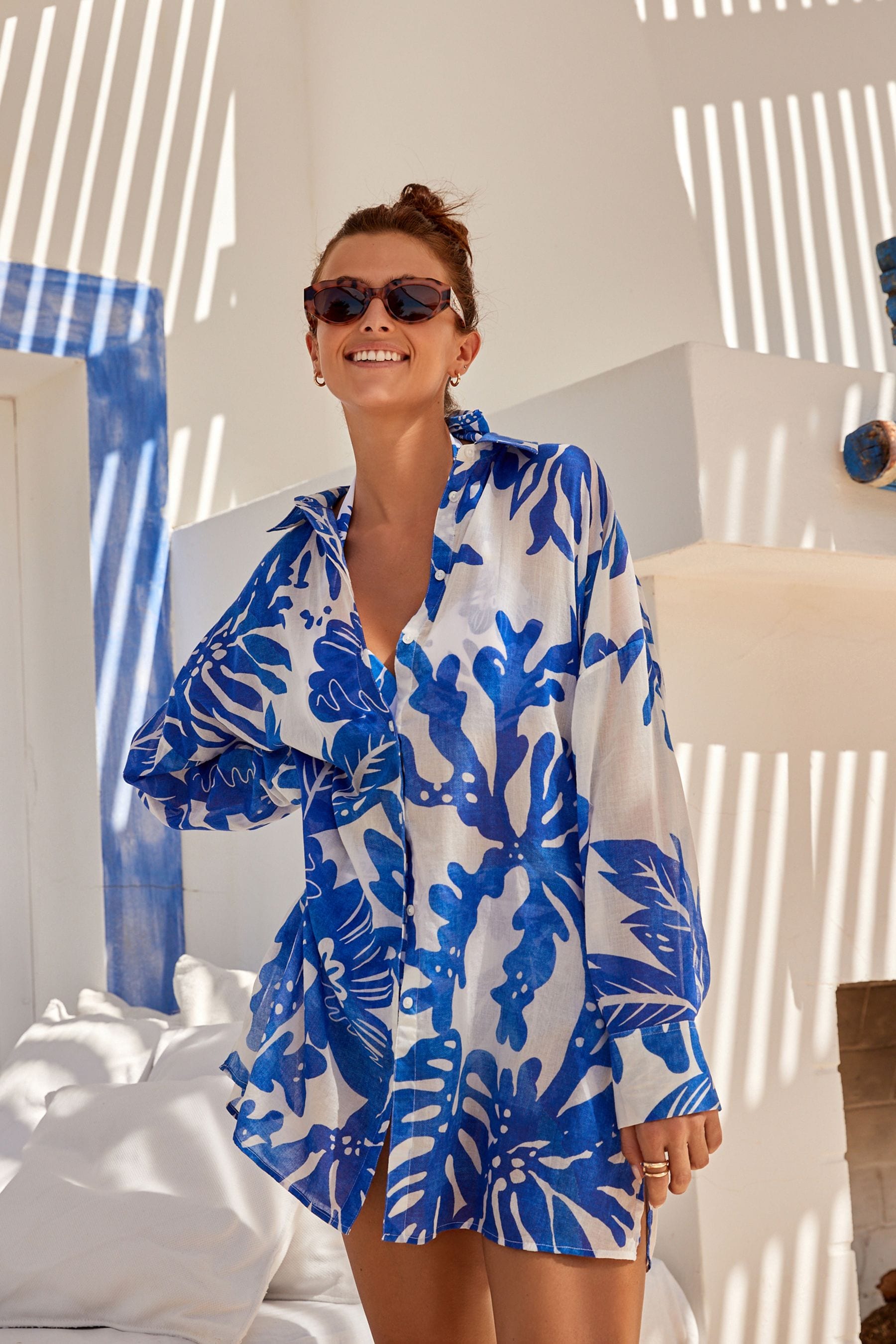 Buy Blue Leaf 100 Cotton Beach Shirt Cover Up from the Next UK online shop