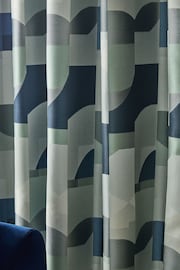 Blue/Green Geometric Shapes Eyelet Lined Curtains - Image 4 of 6