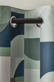 Blue/Green Geometric Shapes Eyelet Lined Curtains - Image 5 of 6