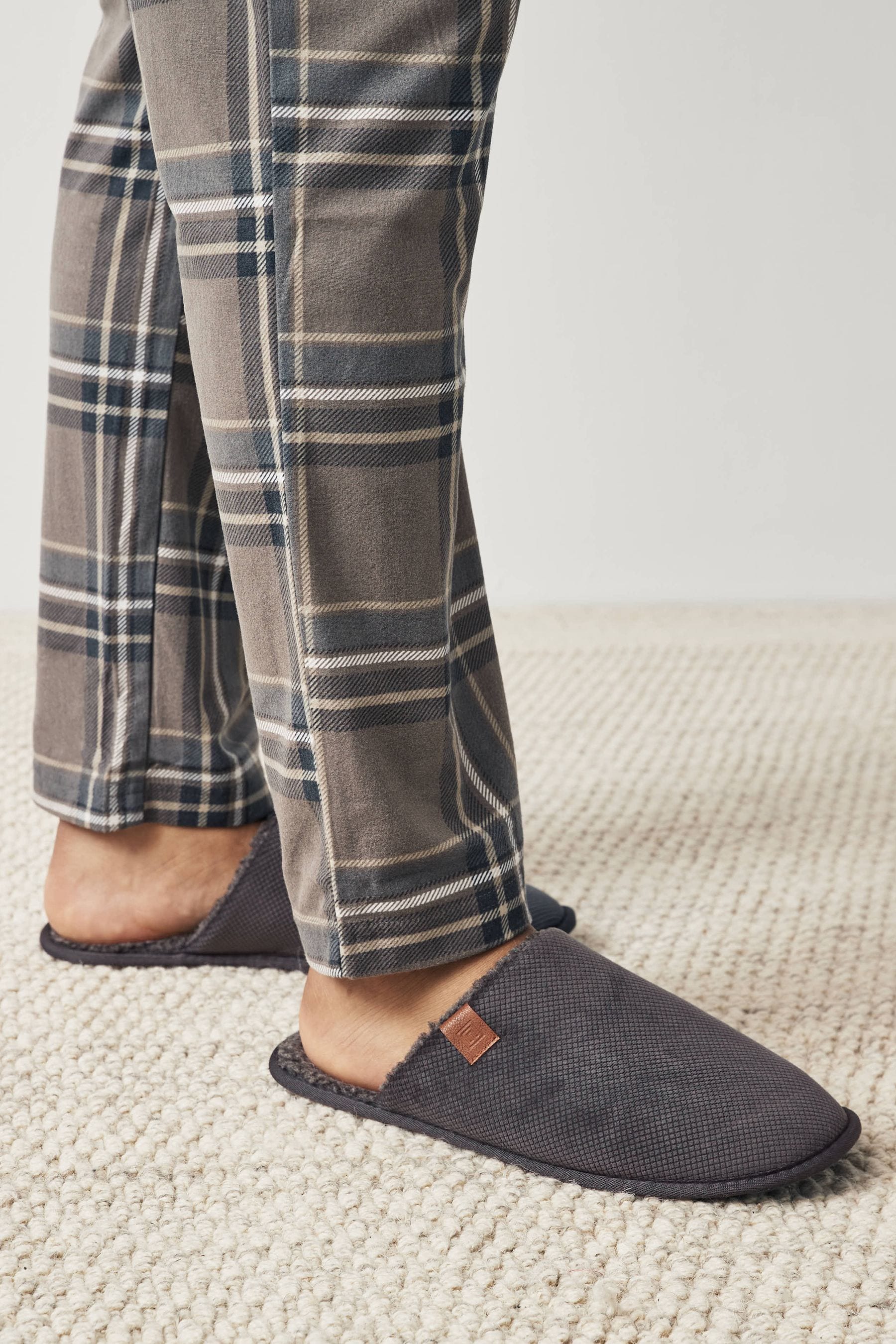 Buy Grey Textured Mule Slippers from Next Oman