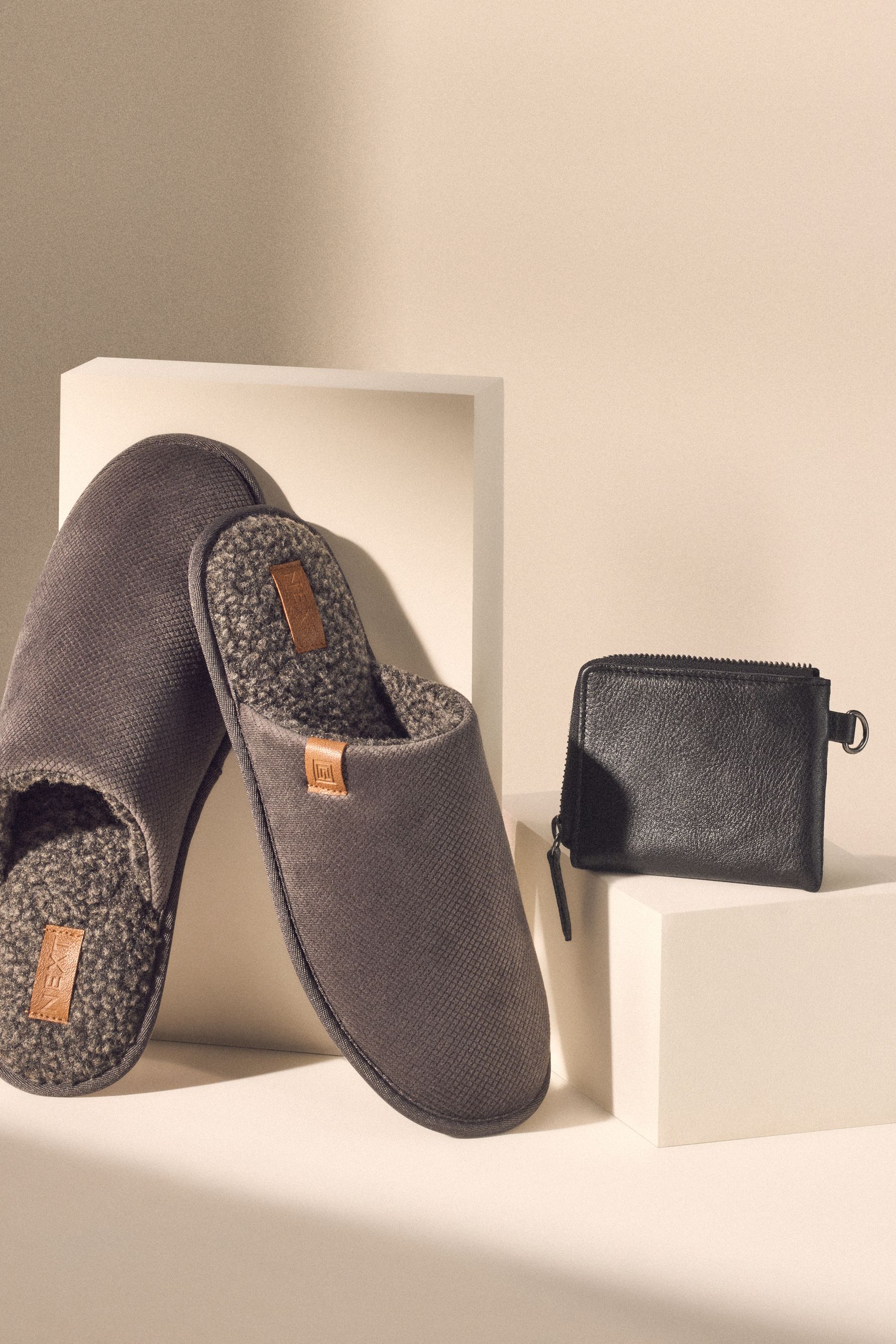 Grey Textured Mule Slippers