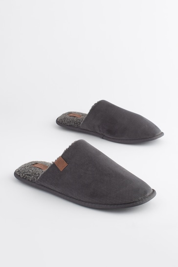 Grey Textured Mule Slippers