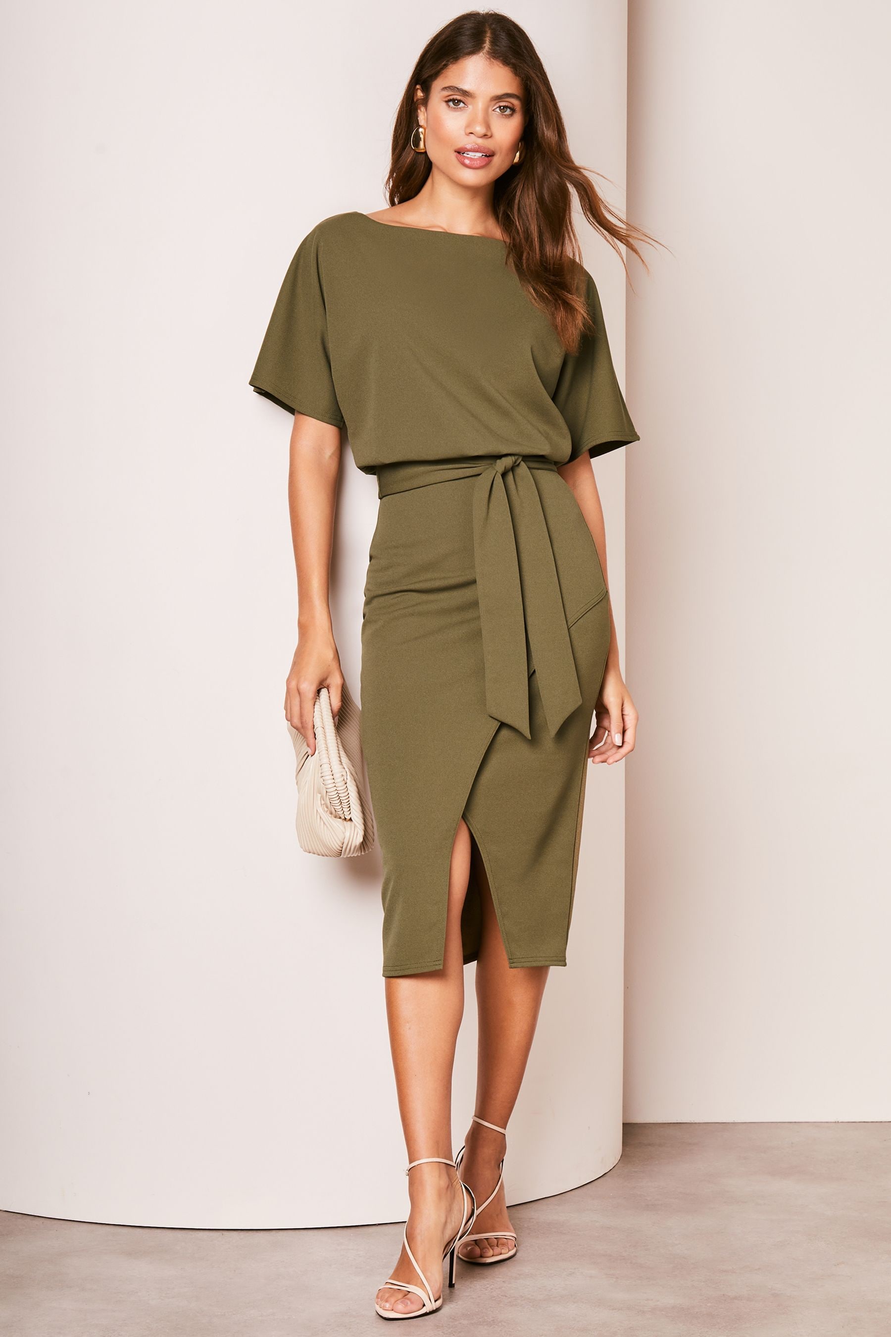 Buy Lipsy Khaki Green Kimono Belted Midi Dress from Next Luxembourg