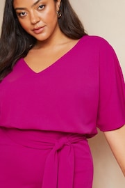 Lipsy Pink Curve V Neck Flutter Sleeve Belted Midi Dress - Image 4 of 4