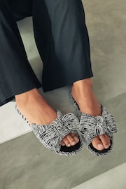 Monochrome Zebra Bow Slider Slippers - Image 1 of 9