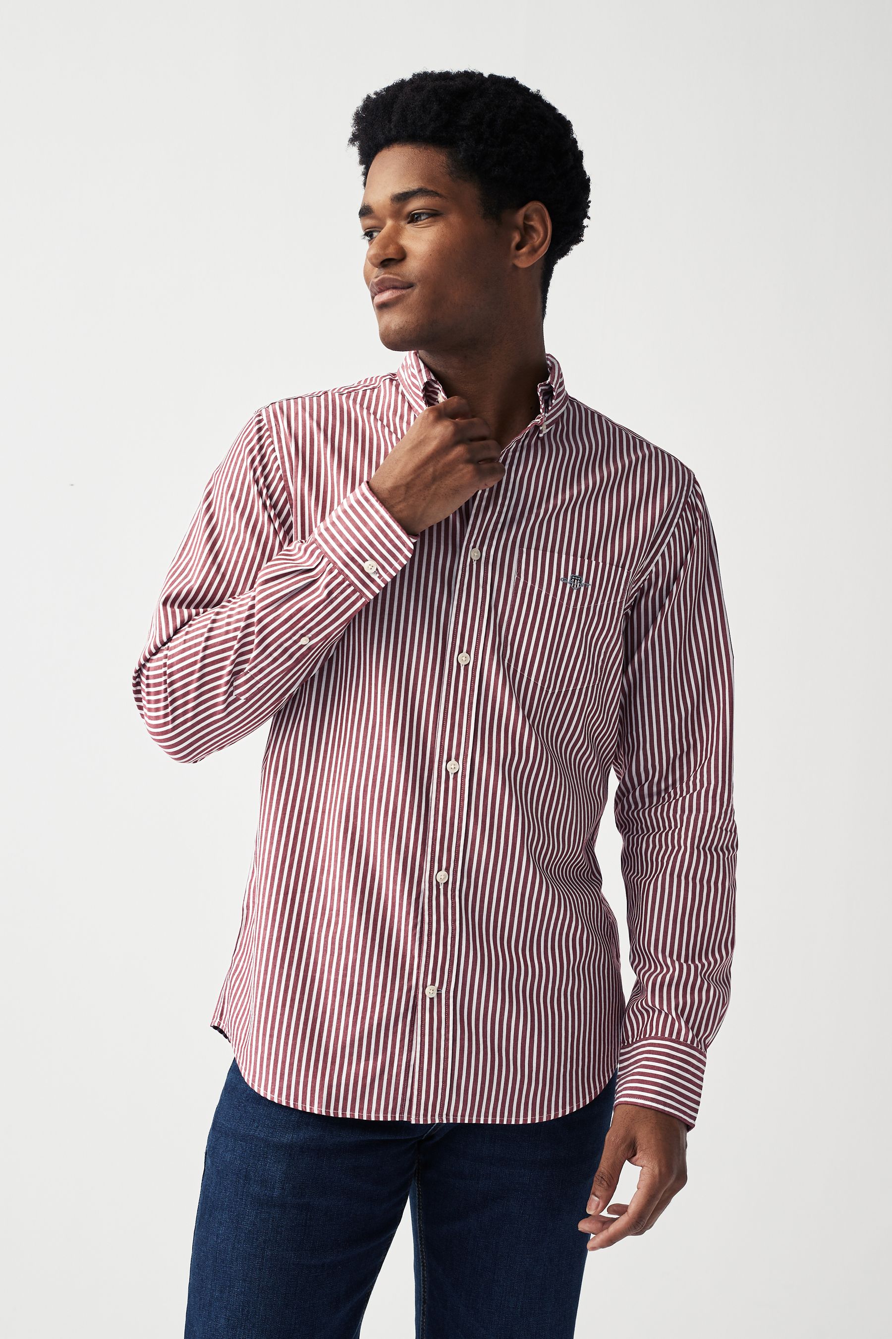 Buy GANT Red Regular Fit Poplin Stripe Shirt from the Next UK