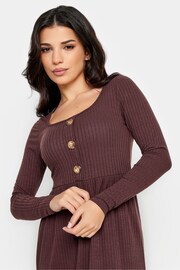 PixieGirl Petite Brown Long Sleeve Ribbed Button Midi Dress - Image 4 of 4