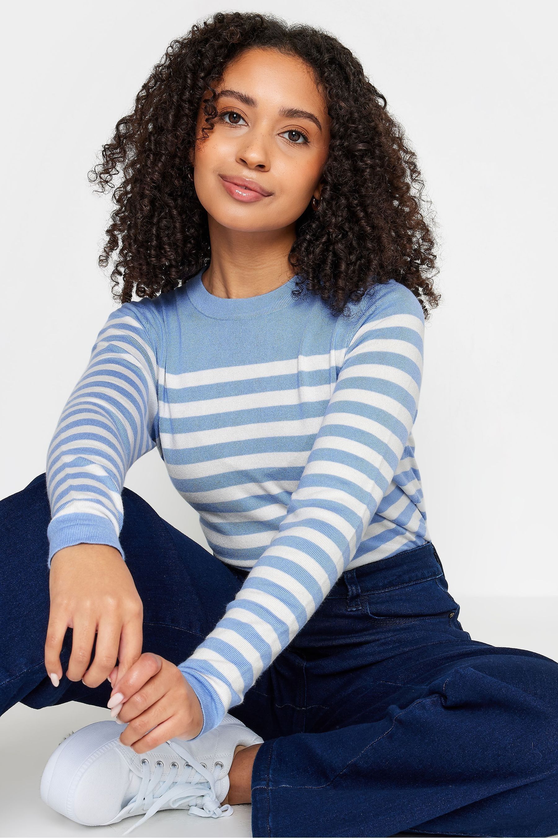 M Co Blue Petite Petite Long Sleeve Stripe Jumper 10 12 P Womens