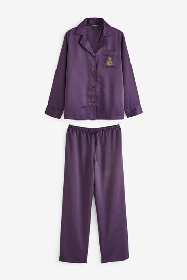 Lauren Ralph Lauren Purple Satin Long Sleeve Pyjama Set
