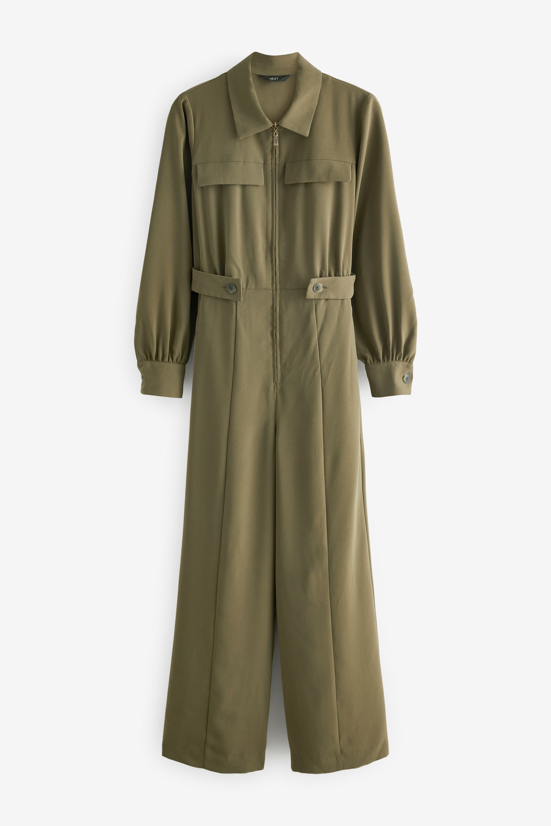 Buy Green Crepe Long Sleeve Wide Leg Jumpsuit from the Next UK