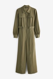 Green Crepe Long Sleeve Wide Leg Jumpsuit - Image 5 of 6