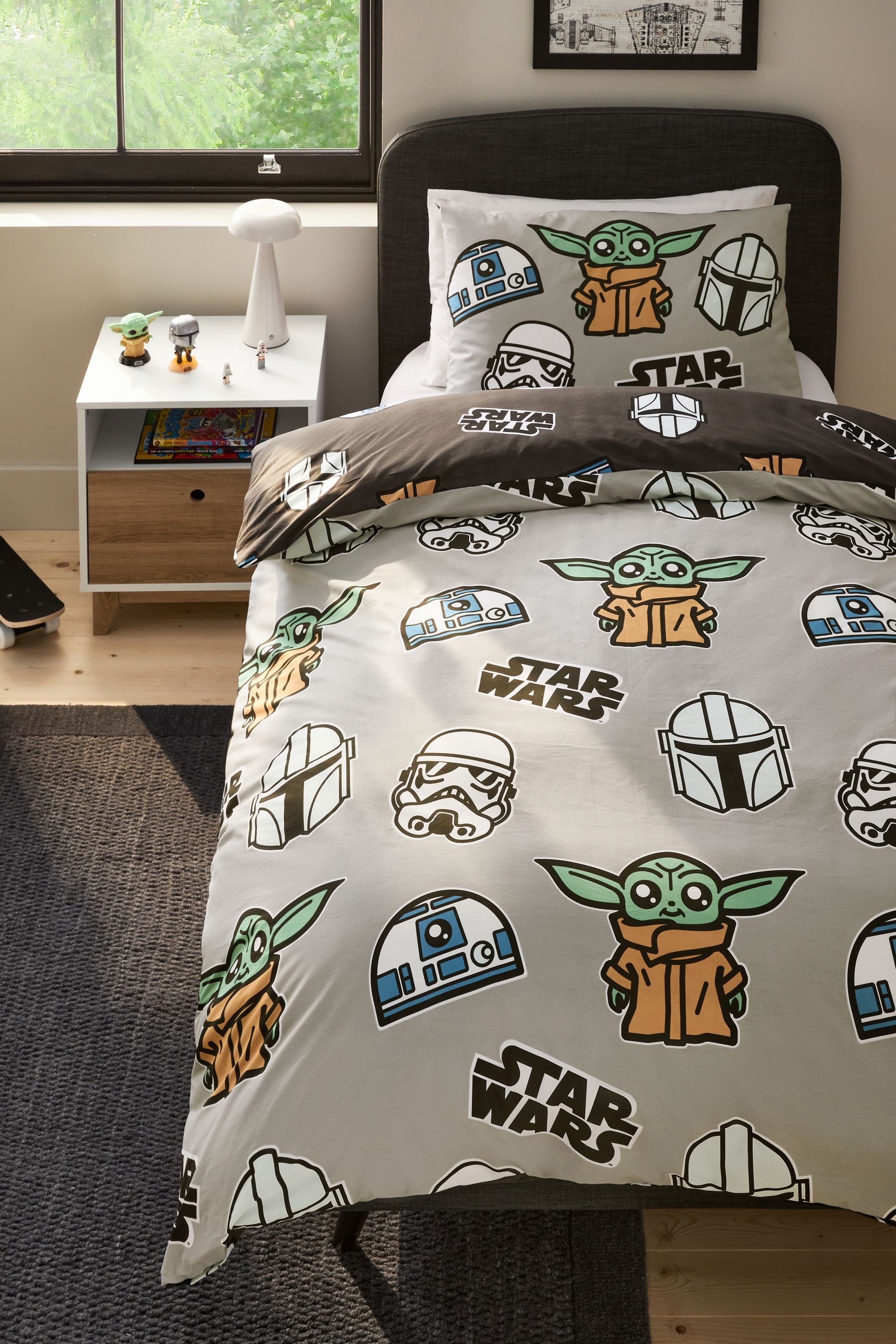 Grey Glow in the Dark Star Wars Grogu 100 Cotton Duvet Cover and Pillowcase Set