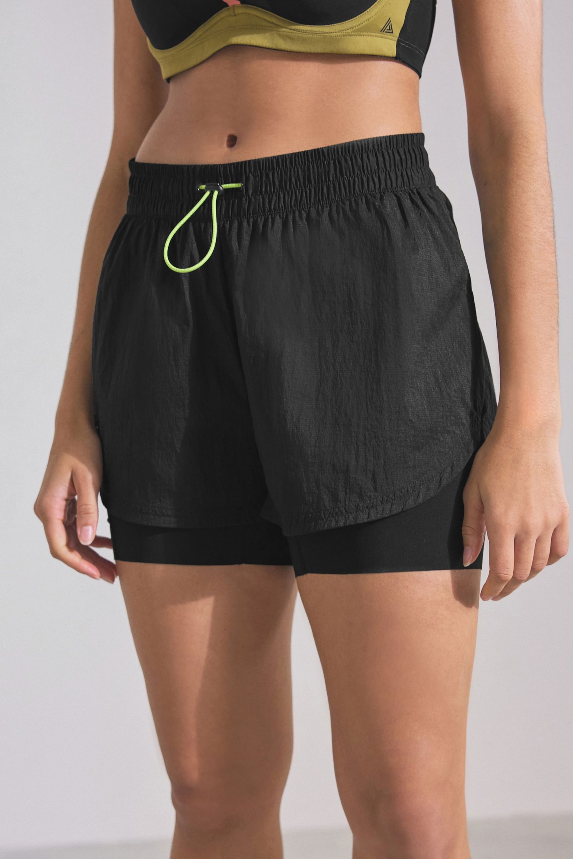 Black High Waisted 2-in-1 Sport Shorts - Image 4 of 7