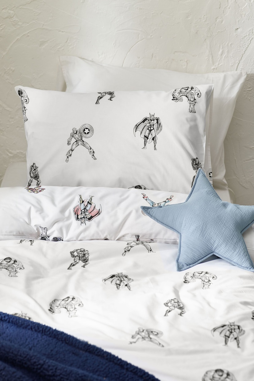 White Disney Marvel Avengers 100% Cotton Duvet Cover and Pillowcase Set - Image 1 of 6