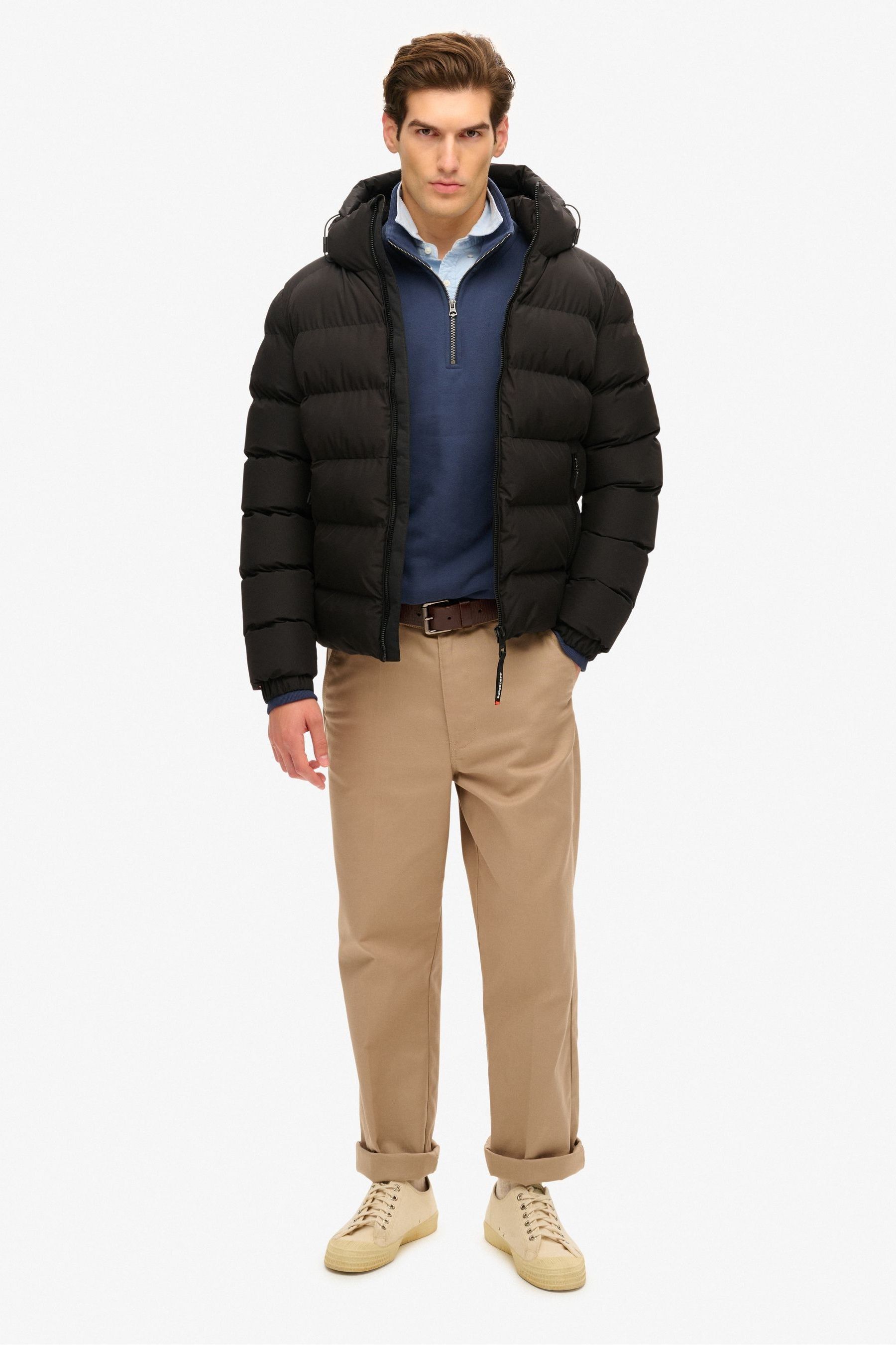 Black Superdry Hooded Sports Water Repellent Puffer Coat Jacket