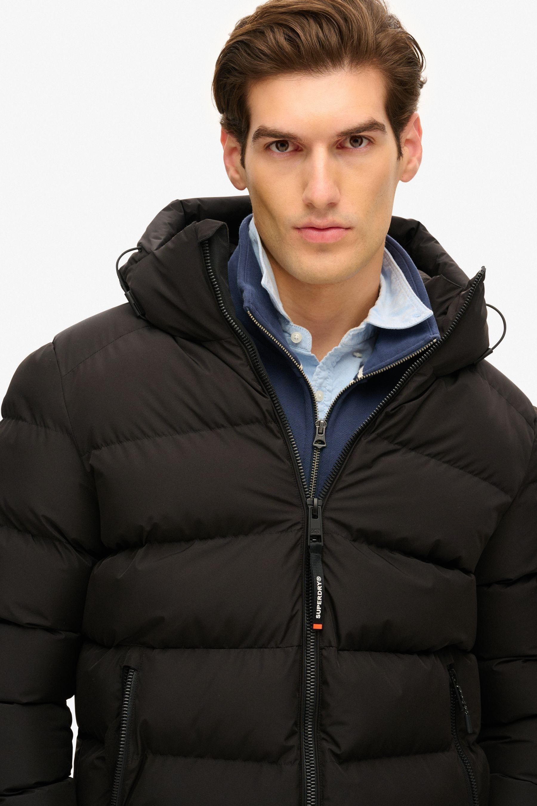 Buy Superdry Black Hooded Sports Water Repellent Puffer Coat Jacket from the Next UK online shop