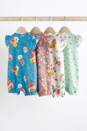 Green/Blue/Red Floral Baby Rompers 4 Pack
