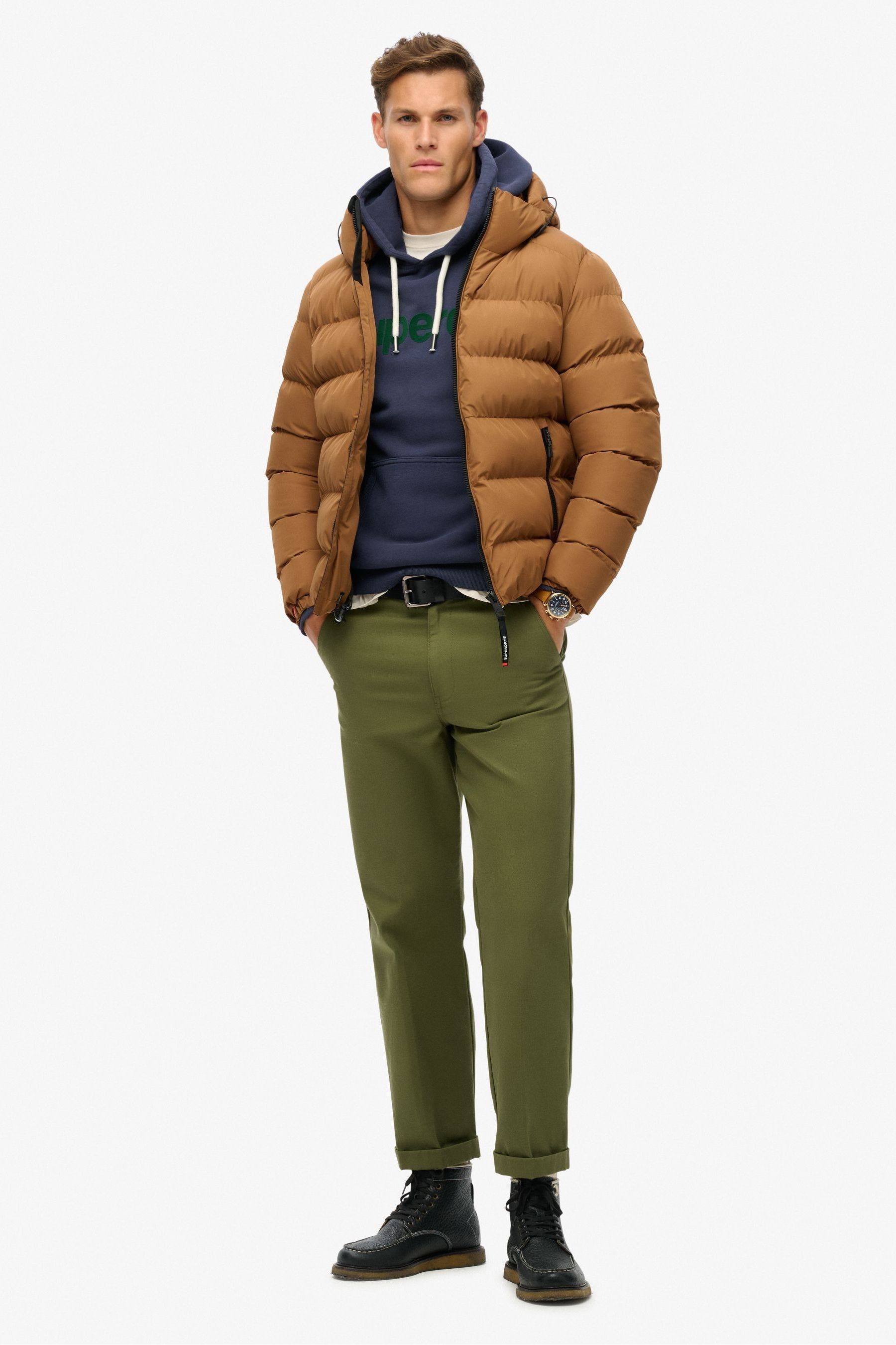 Superdry Tobacco Brown Hooded Sports Puffer Coat Jacket
