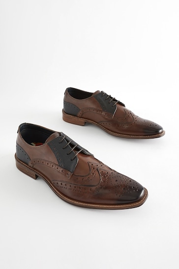 Brown Leather Double Wing Brogue Shoes