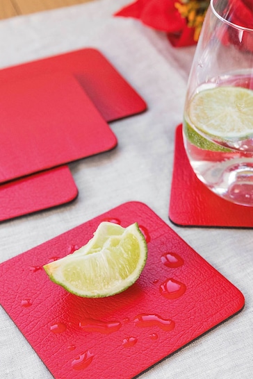 Lara-May Set of 6 London Red Leather Coasters and Placemats