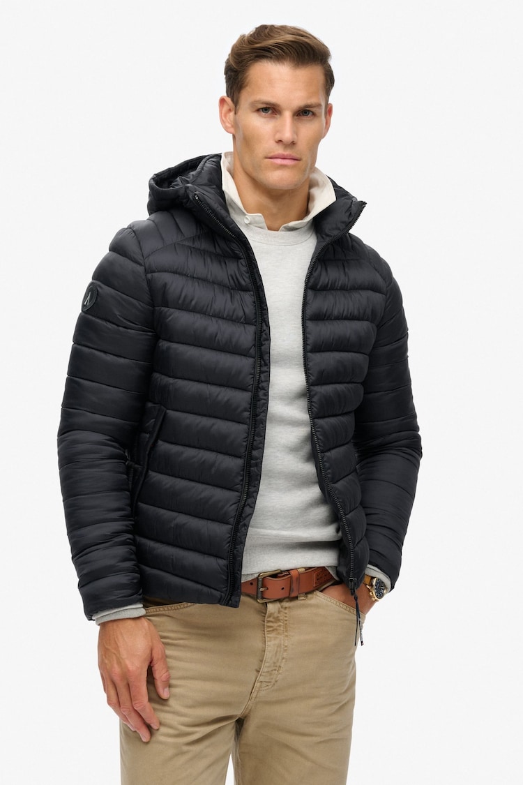 Superdry Eclipse Navy Hooded Fuji Sport Padded Coat Jacket - Image 1 of 6