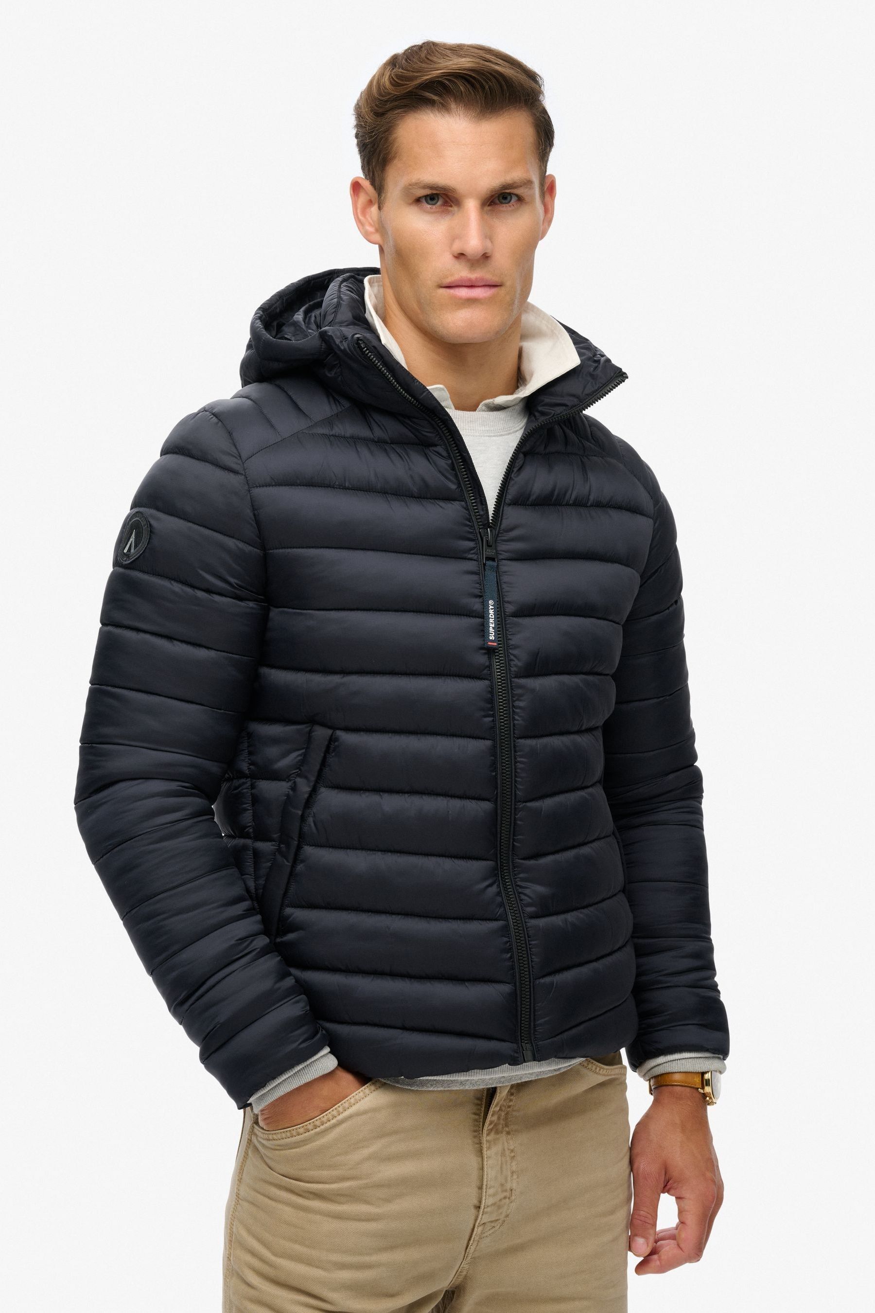 Superdry navy hooded quilted jacket new arrivals
