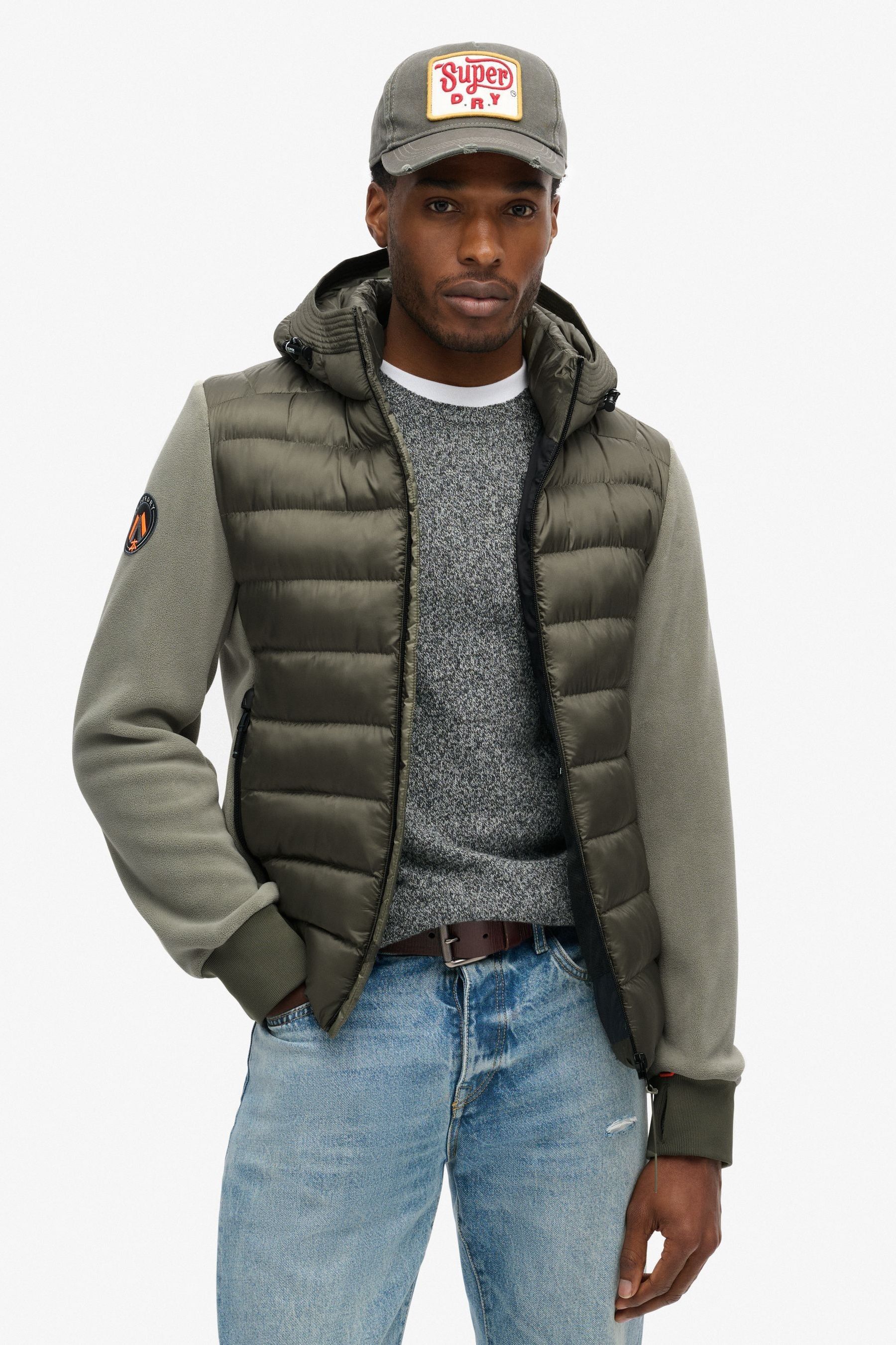 Buy Superdry Dusty Olive Green Hooded Storm Fleece Bomber Jacket from the Next UK online shop
