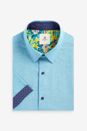 Blue Regular Fit Trimmed Linen Blend Short Sleeve Shirt - Image 5 of 7