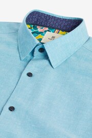 Blue Regular Fit Trimmed Linen Blend Short Sleeve Shirt - Image 6 of 7