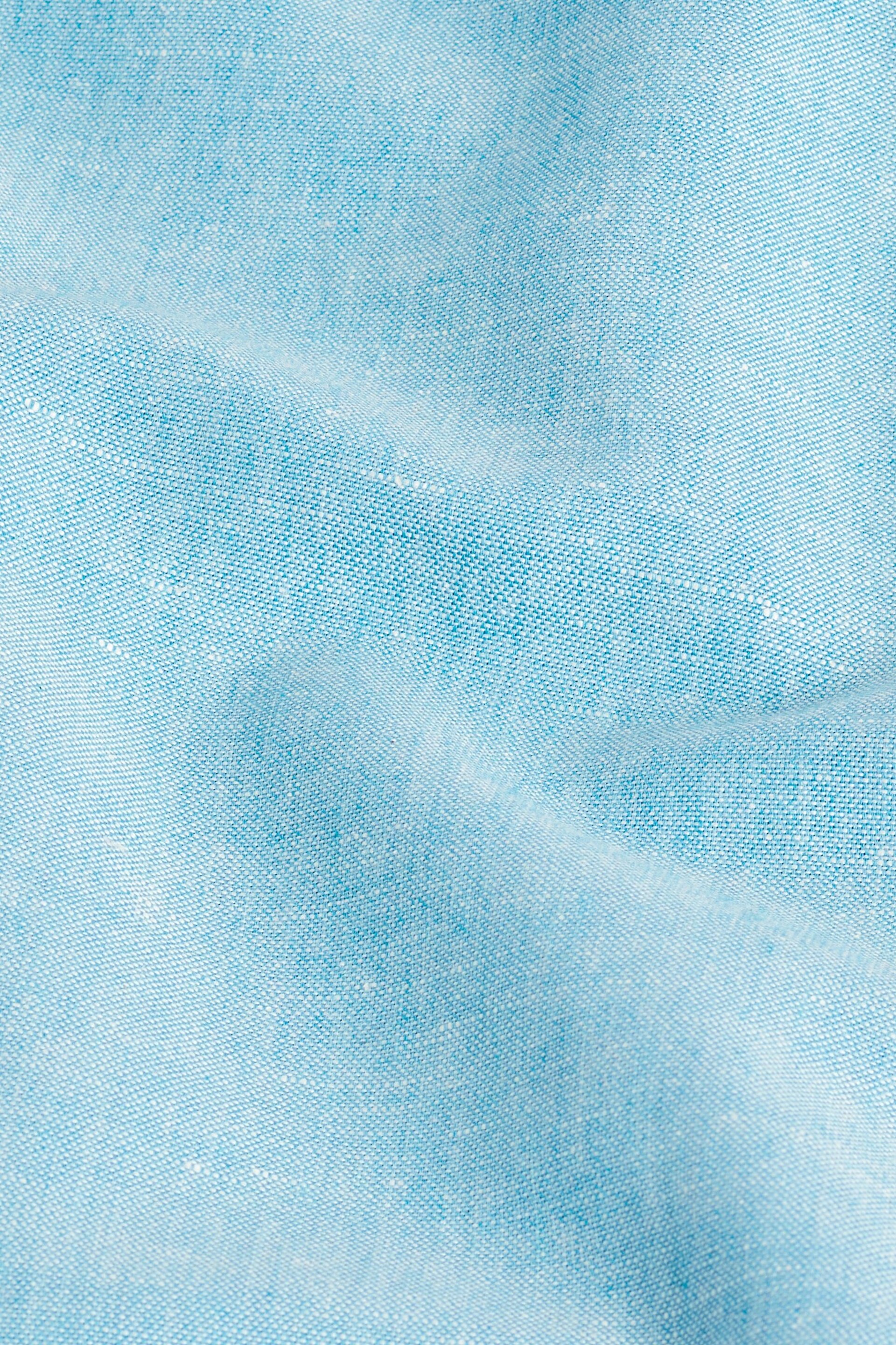 Blue Regular Fit Trimmed Linen Blend Short Sleeve Shirt - Image 7 of 7