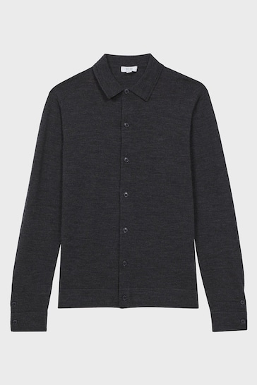 Reiss Charcoal Forbes Merino Wool Button-Through Cardigan