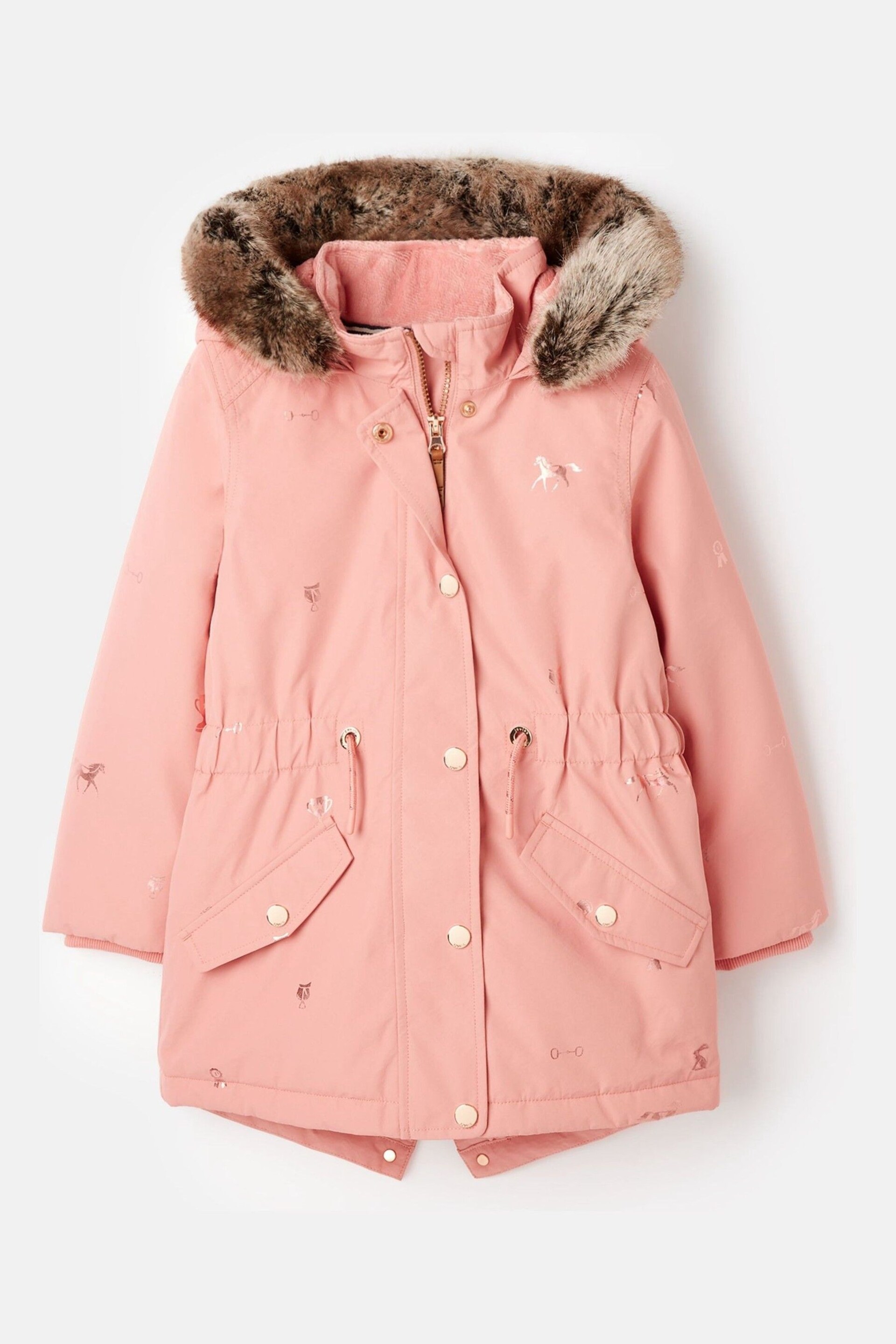 Joules Alix Pink Printed Waterproof Parka Coat - Image 1 of 6