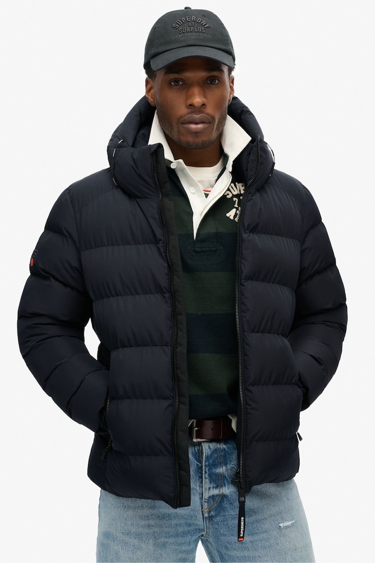 Superdry Eclipse Navy Hooded Sports Puffer Jacket - Image 1 of 5