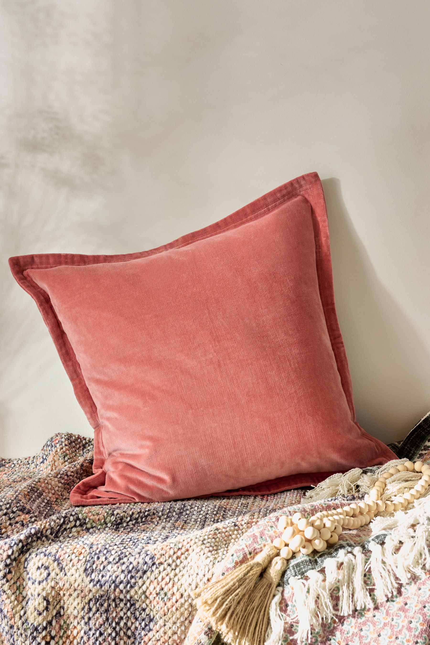 Buy French Connection Coral Pink 100 Cotton Washed Velvet Cushion from the Next UK online shop