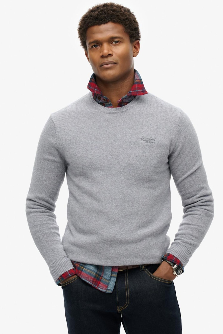 Superdry Cloud Grey Marl Slim Fit Essential Crew Jumper - Image 1 of 6