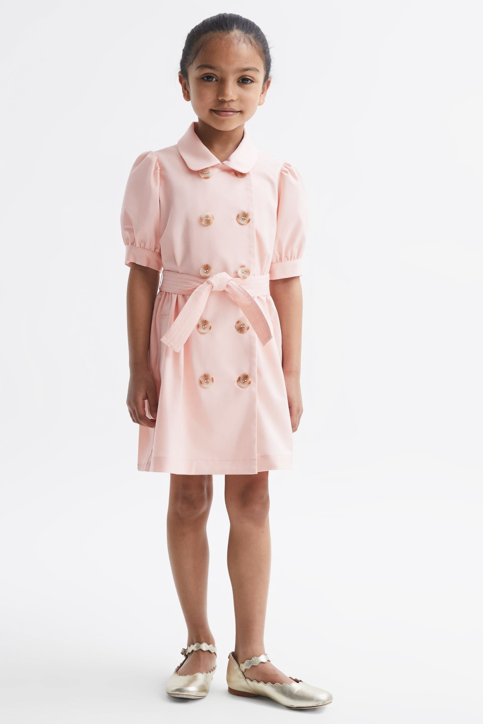Reiss Pink Naomi Senior Puff Sleeve Belted Dress - Image 3 of 8