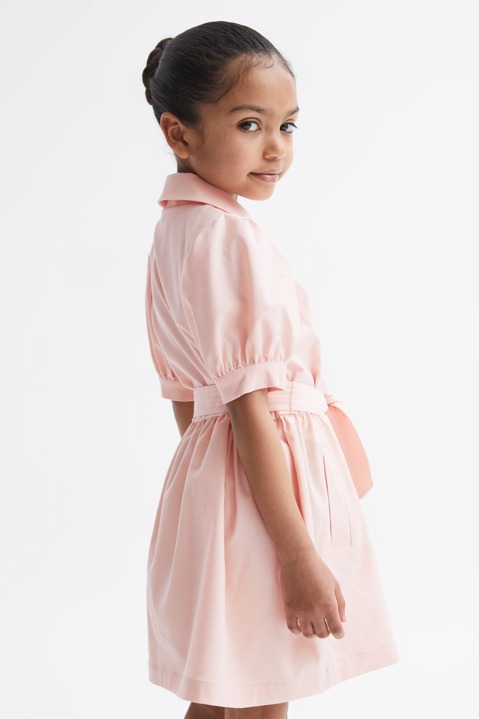 Reiss Pink Naomi Senior Puff Sleeve Belted Dress - Image 7 of 8