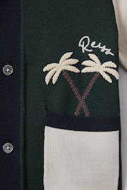 Reiss Green Multi Ata Senior Knitted Colourblock Cuban Collar Shirt - Image 4 of 4