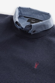 Navy Blue Gingham Crew Neck Regular Mock Shirt Jumper - Image 6 of 7