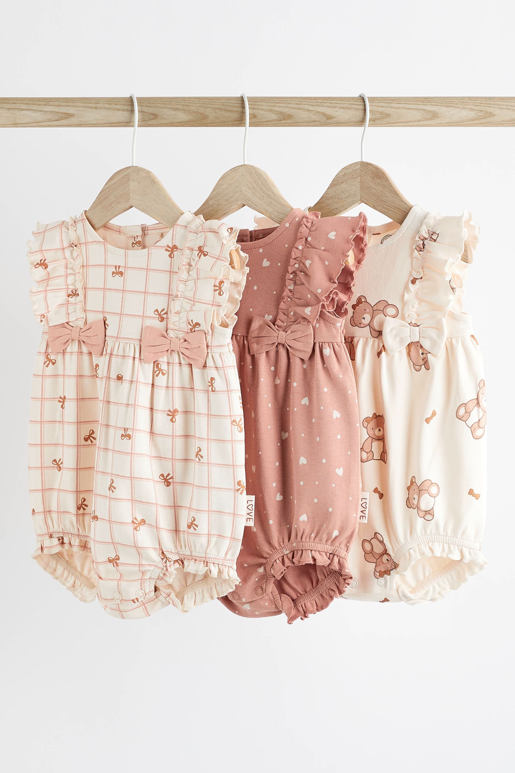 Buy Pink Cream Baby 100 Cotton Rompers 3 Pack from Next Luxembourg