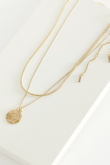 PILGRIM Gold Tone Nomad 2 in 1 Coin and Rope Chain Necklace